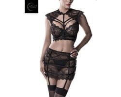 Sexy Lingerieset Dames – Lingerie Erotisch – Sexy Lingerie – 3-delige Set – Kanten Bralette & Rokje – Lingerie Set – Chique – Luxe –Boudoir Look – Kinky – Erotisch – Dare to Undress – Maat XS/S, M, L, XL, XXL
