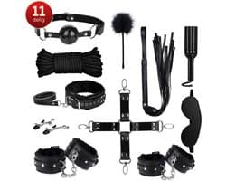 Quick Relief Tease Set™ - Bondage Set voor Mannen & Vrouwen - 11 Delig - Seksspeeltjes met Handboeien - Enkelboeien, Gag, Blinddoek, Zweepje - Sex Toys Koppels