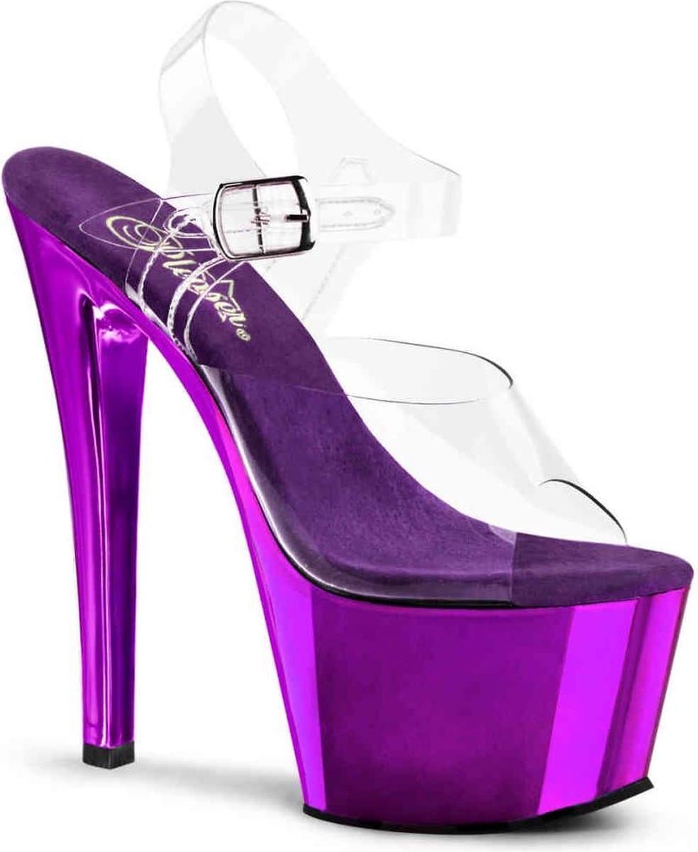 Pleaser - SKY-308 Sandaal met enkelband, Paaldans schoenen - Paaldans schoenen - 35 Shoes - Paars/Transparant — afbeelding 1