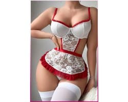 Purple-Daisy Sexy Lingerie Set- exotische kostuum uniformes- rollenspel- body pleasure PDS0023-W - Maat 90B - WIT