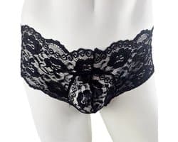 BamBella ® - Slip - maat Onesize S M L zwart Sexy erotische heren onderbroek mannen kant stof