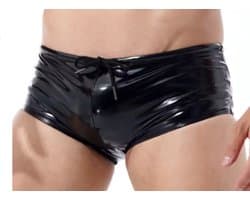 BamBella ® - Boxer short Maat S/M Datex Zwart (Latex en stof SM kleding BDSM erotische heren kleding ondergoed lingerie onderbroek zwart