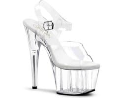 Pleaser - ADORE-708 Sandaal met enkelband, Paaldans schoenen - Paaldans schoenen - 39 Shoes - Transparant/Zilverkleurig