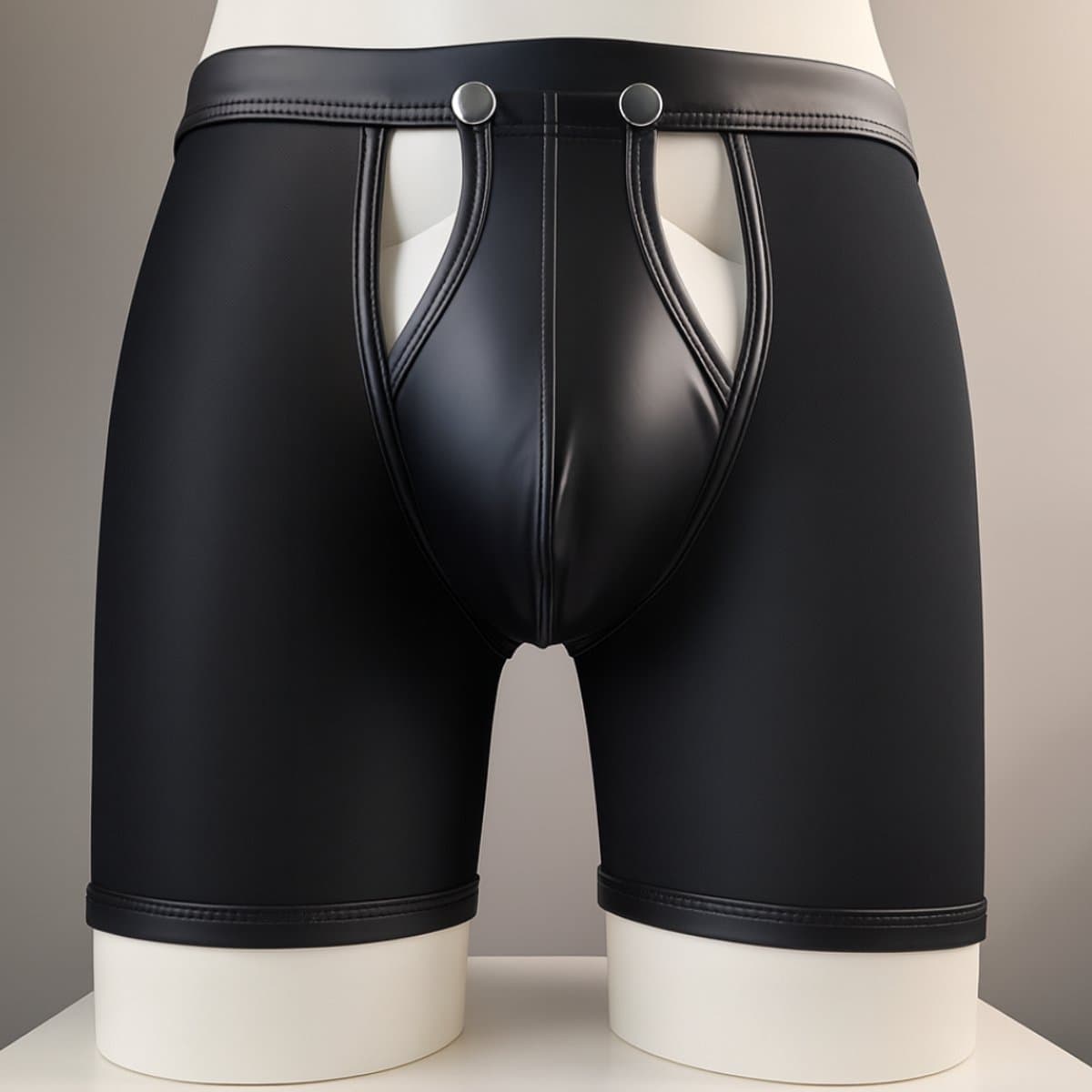 Heren Boxer met Lange Pijpen en Open Kruis - Mesh / PU Leder - Zwart - Maat XL | LS067 — afbeelding 1