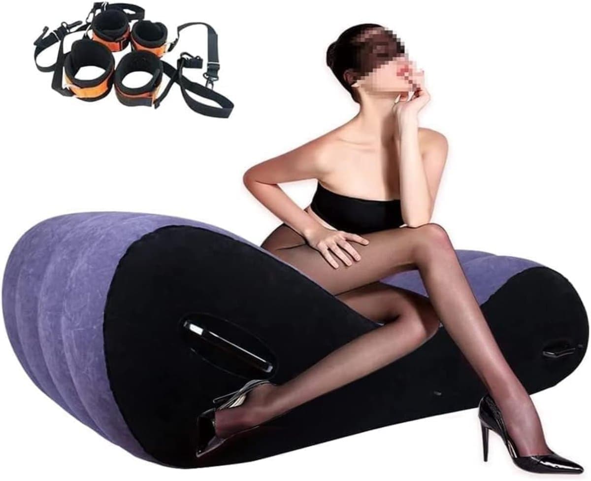 Sex Kussen - Opblaasbaar Seks Kussen - Seks Meubel - BDSM Speelgoed - PVC met Zacht Fluweelcoating - Blauw - Discreet Verzonden — afbeelding 1