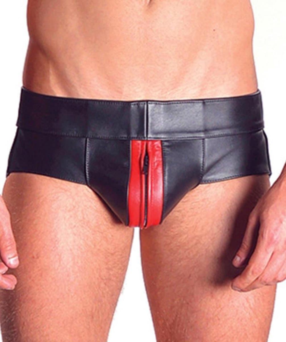 Mister B Rubber Jock Strap Zwart met rode bies - large — afbeelding 1