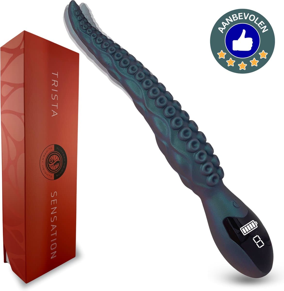 SlipperyHeights® Trista - Tentakel Vibrator - Clitoris en G-Spot Stimulatie - 9 Krachtige Standen - Dildo - Tepel Stimulator - Siliconen Sex Toy voor Vrouwen - LCD Scherm - Holografisch Groen — afbeelding 1