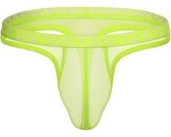 SUKREW Sheer Low-rise Thong Acid Yellow - MAAT XL - Erotisch Heren Ondergoed - String voor Man - Sexy mannen String