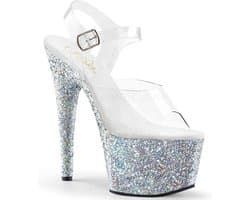 Pleaser - ADORE-708LG Sandaal met enkelband, Paaldans schoenen - Paaldans schoenen - 42 Shoes - Zilverkleurig/Transparant