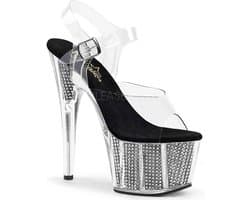 Pleaser - ADORE-708SRS Sandaal met enkelband, Paaldans schoenen - Paaldans schoenen - 38 Shoes - Zilverkleurig/Transparant