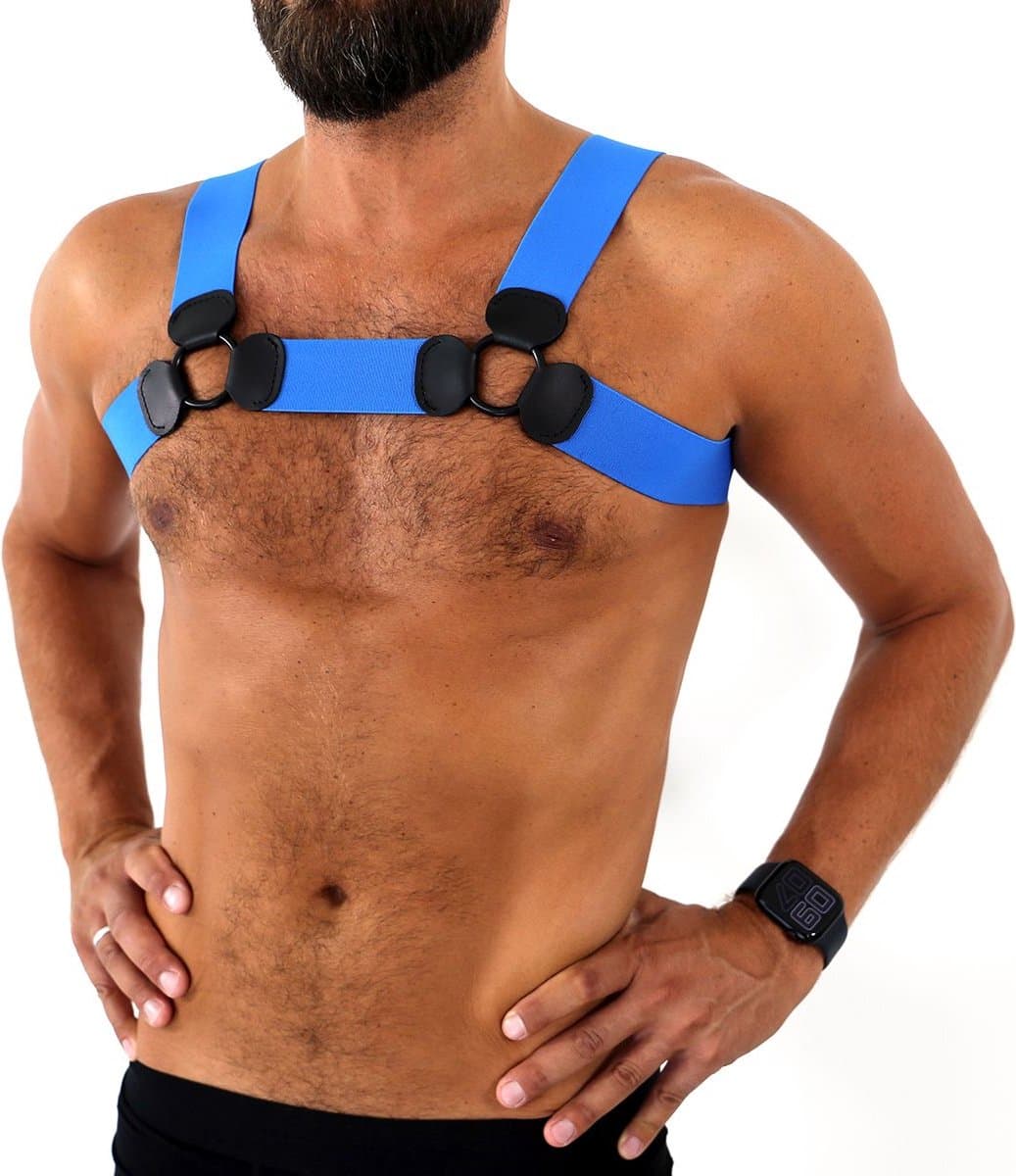 Kiotos - Elastisch Borstharnas - Tuigje - Riemenbody - Blauw - Maat S/M — afbeelding 1