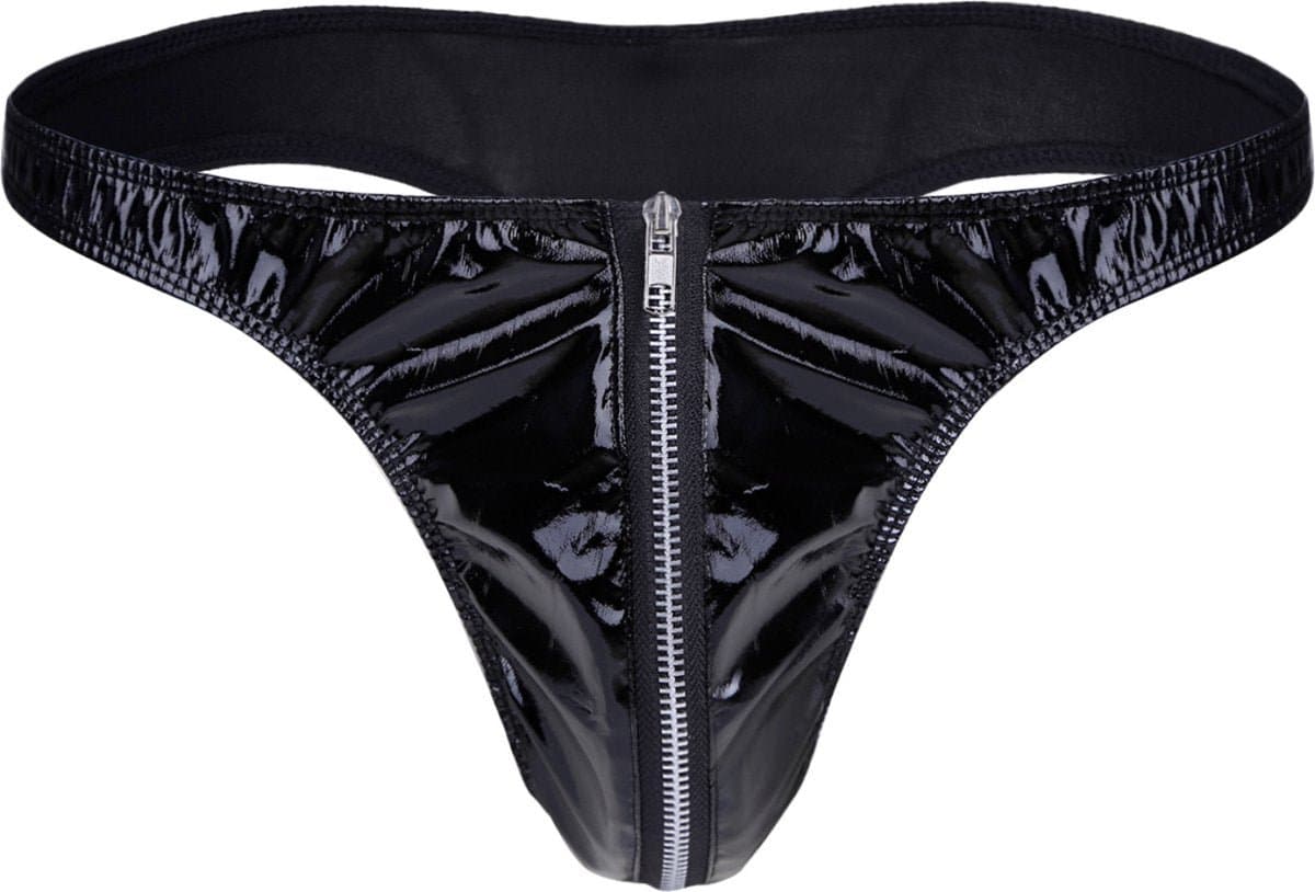 Heren Slip met Rits - Latex Look - String Zwart - Sexy Design - Mannen String - Ondergoed Maat XL — afbeelding 1