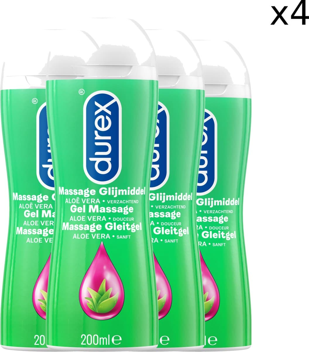 Durex Massage Olie en Glijmiddel 2-in-1 - Aloë Vera - 200ml x4 — afbeelding 1