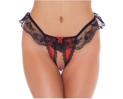 Amorable - Open String - Burlesque Tanga Met Open Kruis - Rood/Zwart - One Size