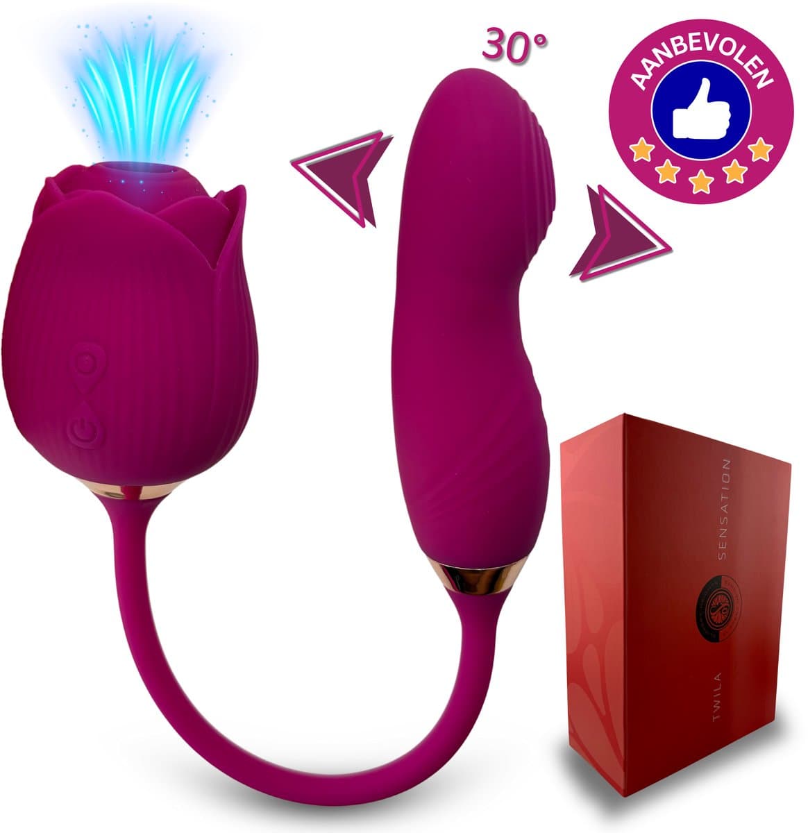 SlipperyHeights® Twila - 2 in 1 Luchtdruk Stotende Roos Vibrator - Clitoris Satisfy en G-Spot Stimulatie - Intense 20 Standen - Siliconen Sex Toy voor Vrouwen - Dildo - Fuchsia — afbeelding 1