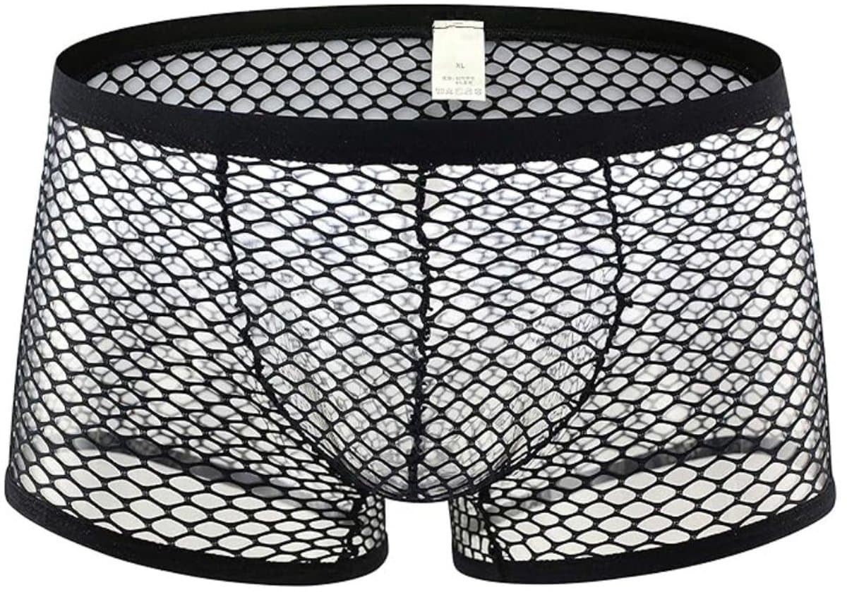 Zwarte Visnet Boxershort Heren – Sexy Transparant Herenondergoed – Maat S/M — afbeelding 1