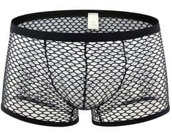 Zwarte Visnet Boxershort Heren – Sexy Transparant Herenondergoed – Maat S/M