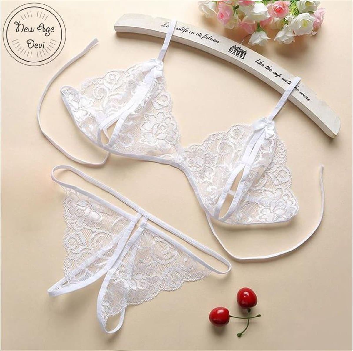 Kanten Lingerie Open kruis Wit L Sexy Hot Erotische Set Vrouwen Kant Transparante Lingerie Sexy Kostuums Nachtkleding Babydoll Open Cup Beha Lenceria — afbeelding 1