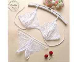 Kanten Lingerie Open kruis Wit L Sexy Hot Erotische Set Vrouwen Kant Transparante Lingerie Sexy Kostuums Nachtkleding Babydoll Open Cup Beha Lenceria