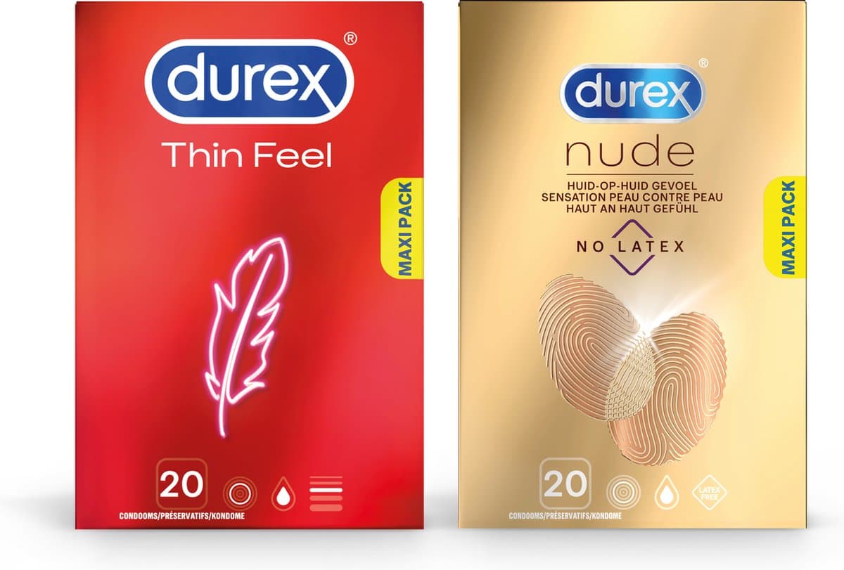 Durex - 40 Condooms - Thin Feel 20 stuks - Nude No Latex 20 stuks - Voordeelverpakking — afbeelding 1