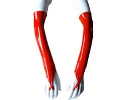 Handschoen S/M Datex (Mix latex en stof ) Sexy Handschoenen Rood lange lak handschoen Glans Shiny Lakleer valentijn SM Gogo dancing dans accessoiren lange vingerloze gloves
