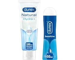 Durex - 2 Glijmiddelen Waterbasis voor comfort - Natural Hydratant 100% Natuurlijk Glijmiddel 100ML - Sensitive Glijmiddel 50ML
