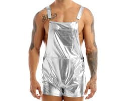 Zilveren Heren Overall – Glanzend – Sexy Festival Outfit – Verstelbaar