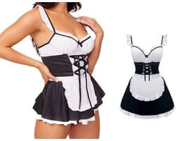 Dames verkleedkleding - sexy schoonmaakster - 3-delig - maid - cleaning - rollenspel - uniform - verkleden - cosplay - carnaval - outfit - kostuum - party - dress up - carnavalskleding - verkleedkleren - volwassenen - verkleedkledij - verkleedfeest