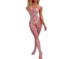 Dames lingerie body - Roze visnet catsuit - Elastisch en vloeiend - merkloos