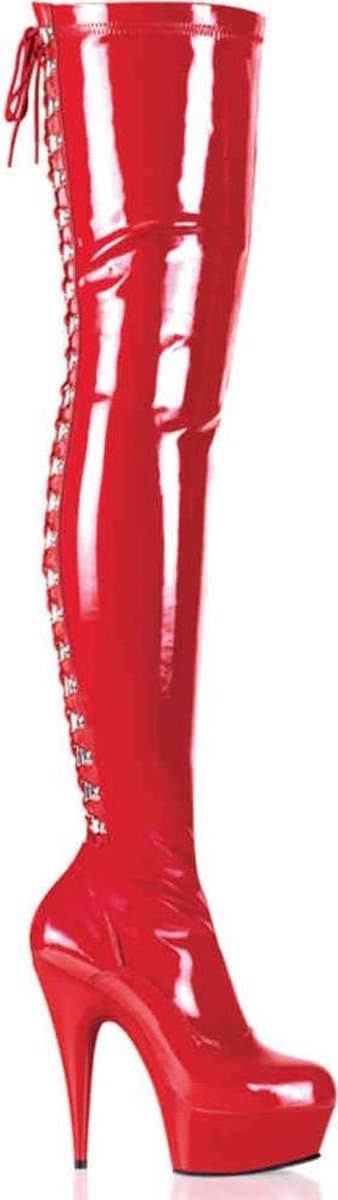 EU 38 = US 8 | DELIGHT-3063 | 6 Heel, 1 3/4 PF Back Lace Thigh Boot, Side Zip — afbeelding 1
