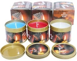 Hot Wax Massagekaarsen - Set van 3 Stuks in Blik - Rood, Wit, Blauw - Erotische Massage