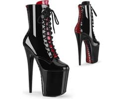 Pleaser - FLAMINGO-1020FH Plateau Laarzen, Paaldans schoenen - Paaldans schoenen - 37 Shoes - Zwart/Rood