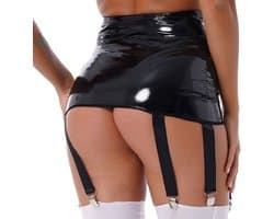 Mini Rok Met Jarretels - PU Leder - Zwart