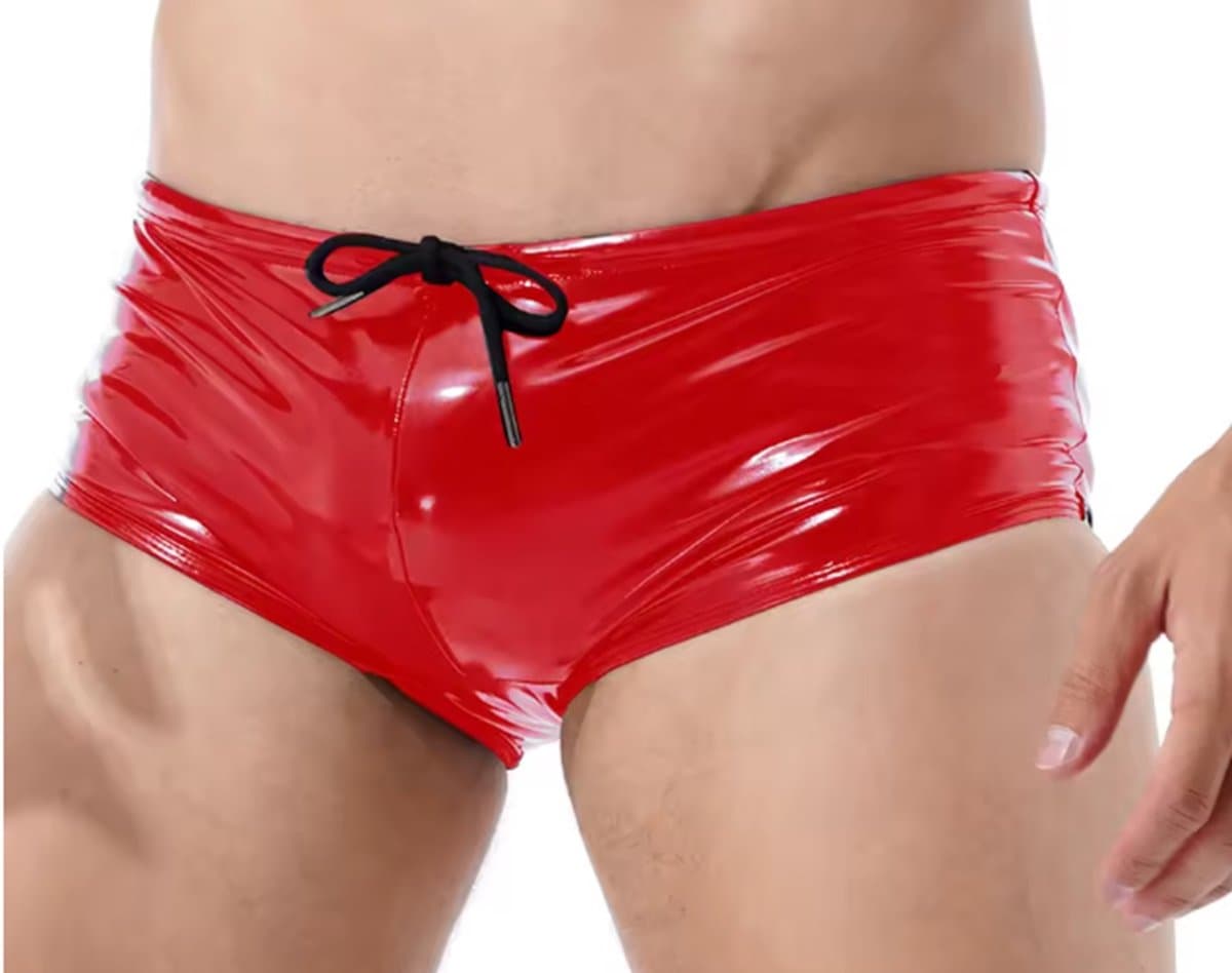 BamBella ® - Boxer short Maat S/M Datex Rood (Latex en stof SM kleding BDSM erotische heren kleding ondergoed lingerie onderbroek zwart — afbeelding 1