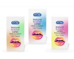 condoom mix pack –36 stuks –condooms met ribbels– condooms noppen – condooms naturel – 3 varianten– condooms met glijmiddel – condooms 52mm – FiTONE