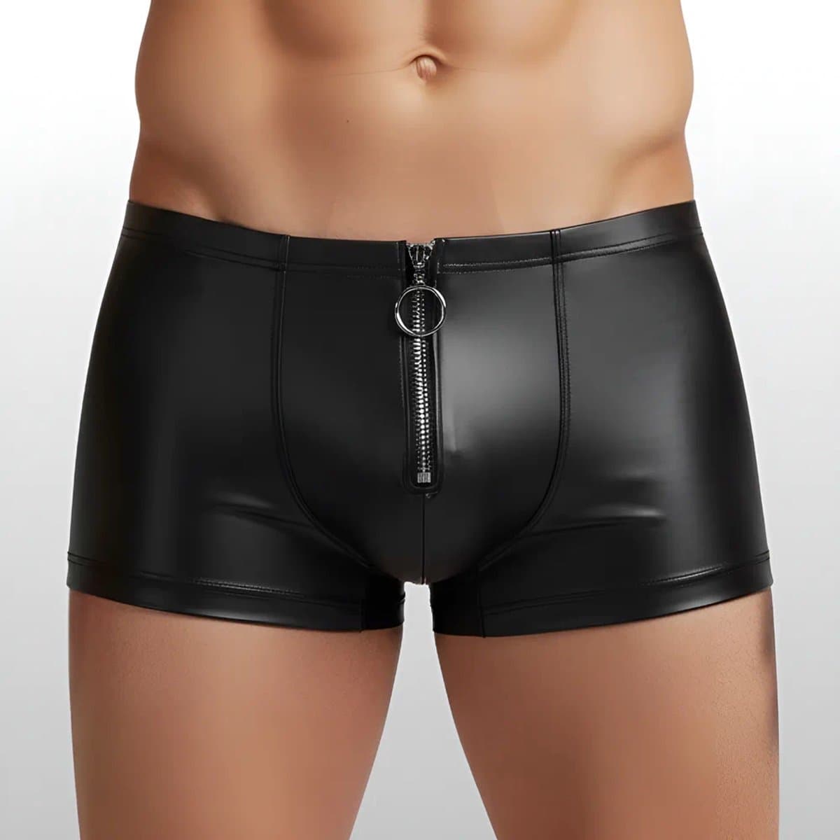 Heren BDSM Boxershort met Ritssluiting Zwart - PU Leder - Sexy Herenondergoed - Maat XL | LS313 — afbeelding 1