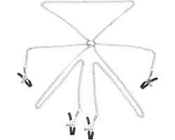 Nooitmeersaai - Tepel- schaamlipklemmen set - Metaal - Zilverkleurig - incl. ketting