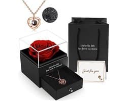 WNHB® Eeuwige roos in geschenkdoos - Met ik hou van je ketting - Handgemaakte echte roos - Romantisch cadeau voor vrouw vriendin moeder - Voor verjaardag jubileum valentijnsdag moederdag kerst