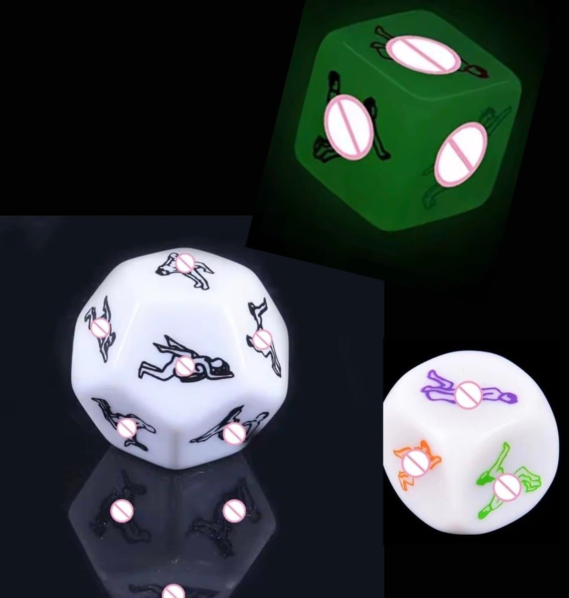 Erotische dobbelstenen set 3 stuks - De luxe dobbelspel - Glow in the dark - sex dobbelsteen — afbeelding 1