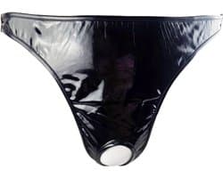 BamBella ® - String Maat S/M Datex Zwart (Latex en stof SM kleding BDSM erotische heren kleding ondergoed lingerie onderbroek zwart