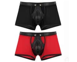 LekkerStout 2-Pack Heren Boxershorts met Open Kruis - Laklook en Mesh - Zwart/Rood - Maat M | LS266