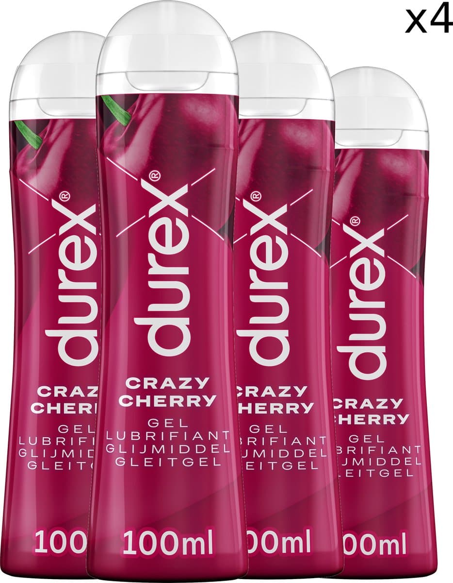 Durex Glijmiddel Crazy Cherry - Kers - waterbasis - 100ML - 4 Stuks - Voordeelverpakking — afbeelding 1