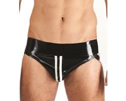 Mister B Rubber Jock Strap Zwart met witte streep - medium