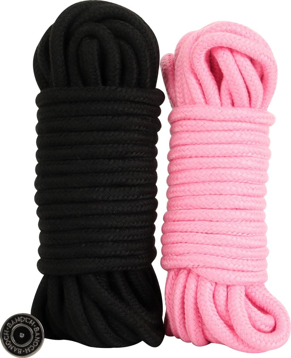 Banoch | bondagetouw roze + zwart 2 x 10 meter | katoen zonder kern | zacht — afbeelding 1
