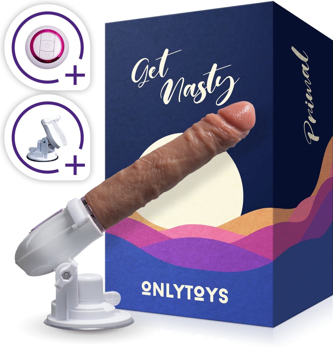 ONLYTOYS® Primal - Premium 3 In 1 Stotende Dildo Met Zuignap - Vibrator Realistisch Met Afstandsbediening & Warmtefunctie - Vibrators Voor Koppels & Vrouwen — afbeelding 1