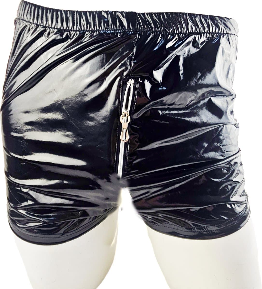 BamBella ® - Boxer short Maat L/XL Datex Zwart (Latex en stof SM kleding BDSM met rits erotische heren kleding ondergoed lingerie onderbroek zwart — afbeelding 1