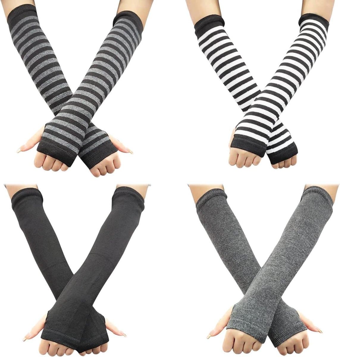 4 paar vingerloze handschoenen-armwarmers-handbeschermer-duimgat-elleboogwarmers-modieuze-passende-handschoenen-Schwarz-One Size (Fabrikant maat:ONESIZE) . — afbeelding 1