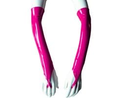 Handschoen S/M Datex (Mix latex en stof ) Sexy Handschoenen Roze lange lak handschoen Glans Shiny Lakleer valentijn SM Gogo dancing dans accessoiren lange vingerloze gloves