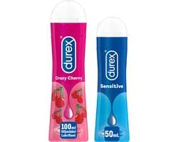 Durex - 2 Glijmiddelen - Waterbasis - Crazy Cherry 100ML - Play Sensitive Glijmiddel 50ML