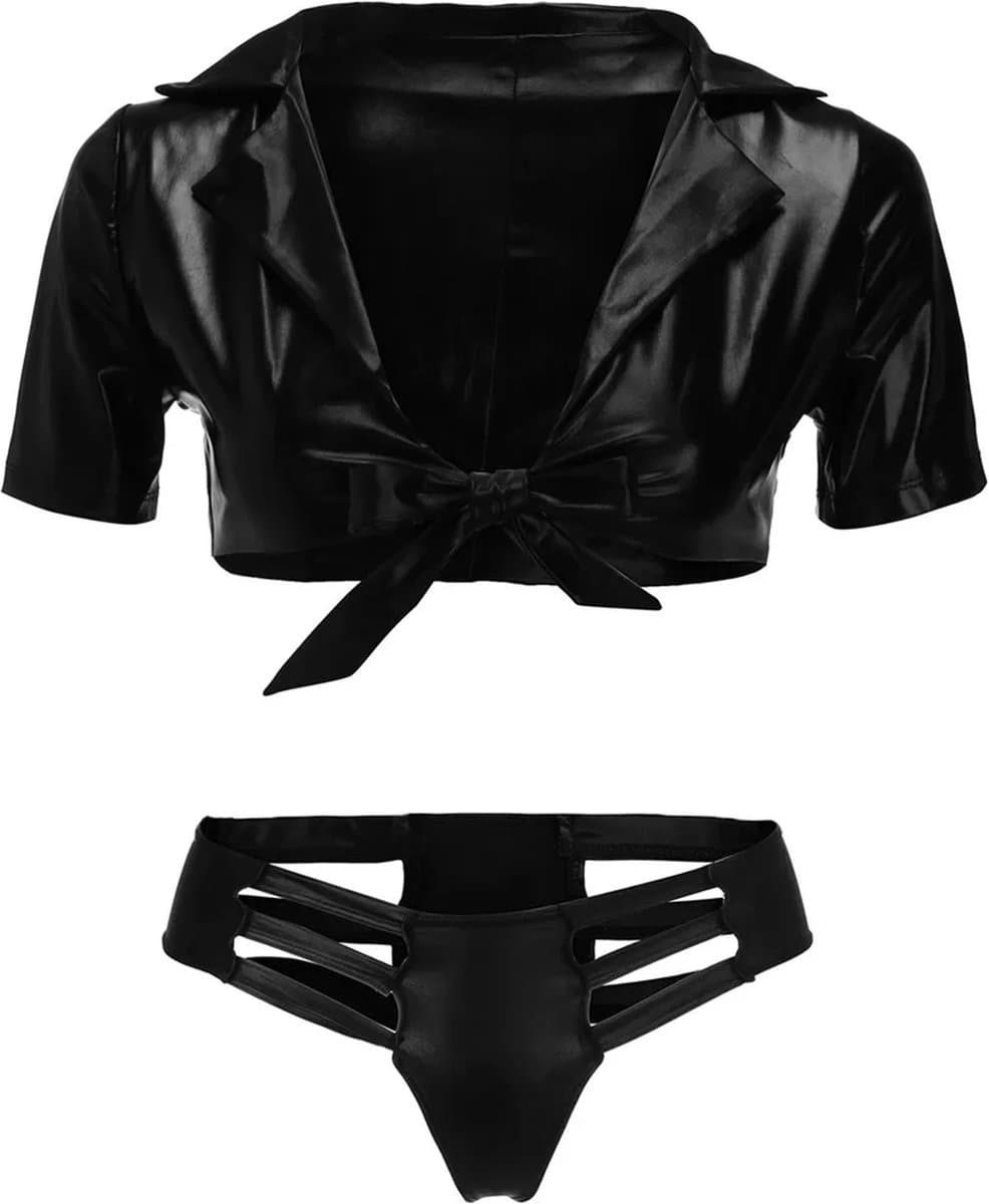 Passie Deluxe Lingerie setje - Sexy - Dames - Kunst Leer - PU Leather - Latex Look - Top - Slip - Ondergoed — afbeelding 1